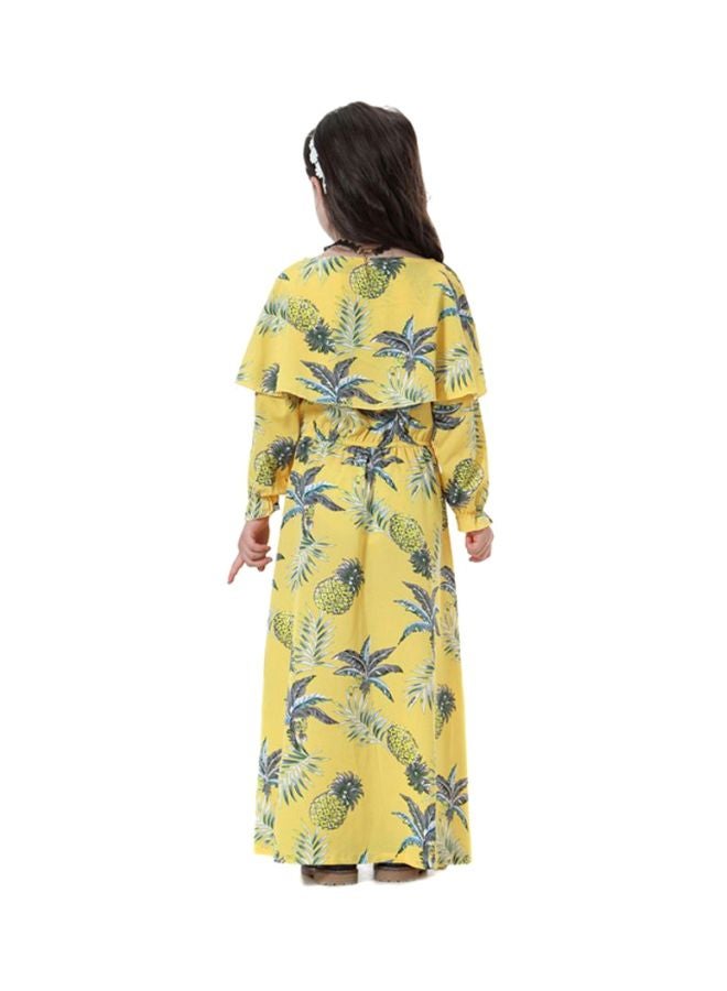 Sharpdo Girls Boat Neck Maxi Dress Yellow/Grey/Green - Image 2