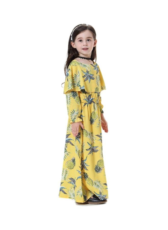 Sharpdo Girls Boat Neck Maxi Dress Yellow/Grey/Green - Image 3
