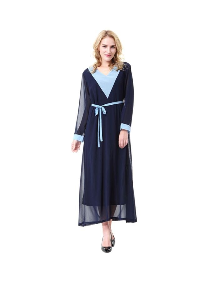 Sharpdo - V-Neck Chiffon Dress Navy Blue - Image 1