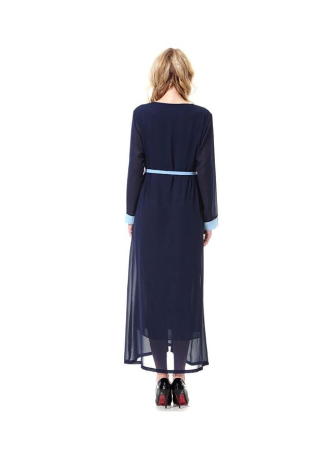 Sharpdo - V-Neck Chiffon Dress Navy Blue - Image 1