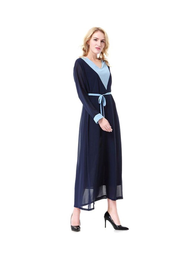 Sharpdo - V-Neck Chiffon Dress Navy Blue - Image 1