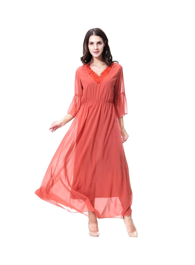 Sharpdo V-Neck Chiffon Dress Orange Red - Image 1