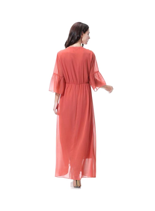 Sharpdo V-Neck Chiffon Dress Orange Red - Image 2