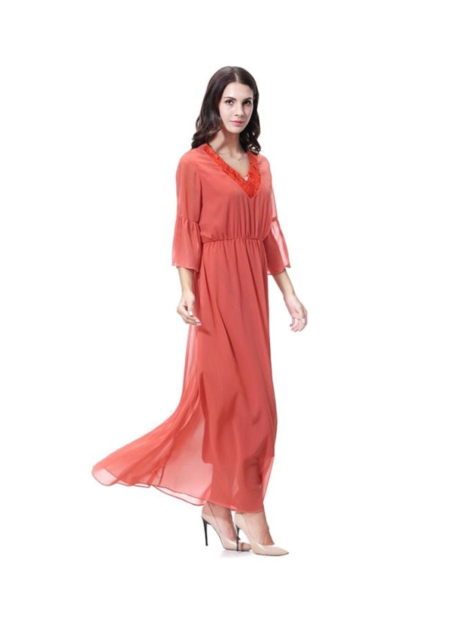Sharpdo V-Neck Chiffon Dress Orange Red - Image 3