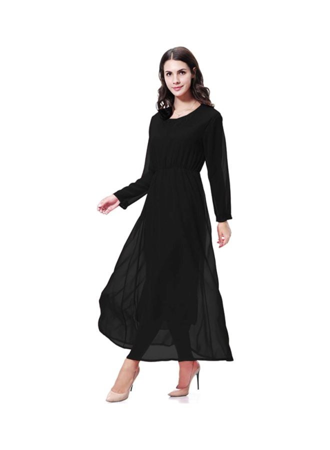 شاربدو فستان من الشيفون بأكمام طويلة أسود - Image 3