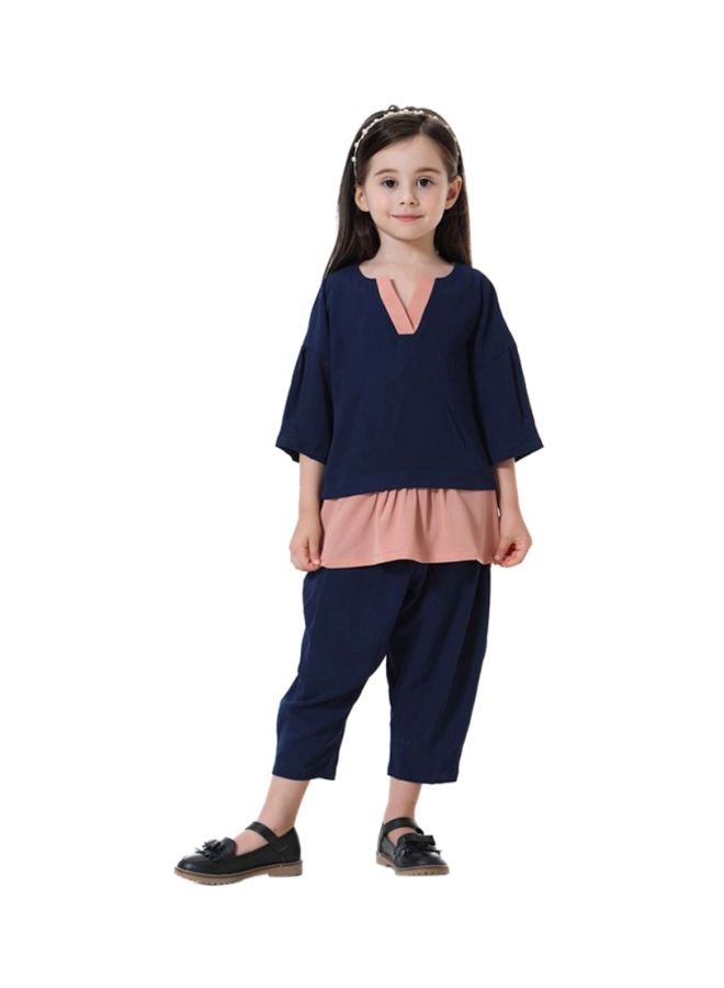 Sharpdo Girls Top And Harem Pant Set Navy Blue/Brown  - Image 1