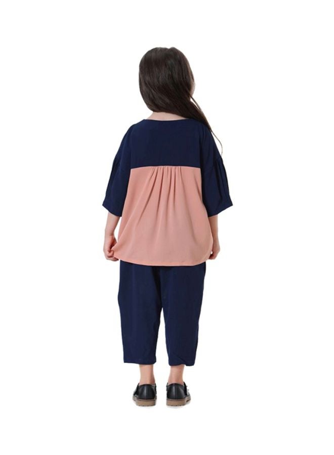 Sharpdo Girls Top And Harem Pant Set Navy Blue/Brown  - Image 2