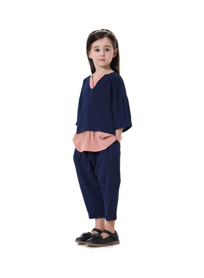 Sharpdo Girls Top And Harem Pant Set Navy Blue/Brown  - Image 3