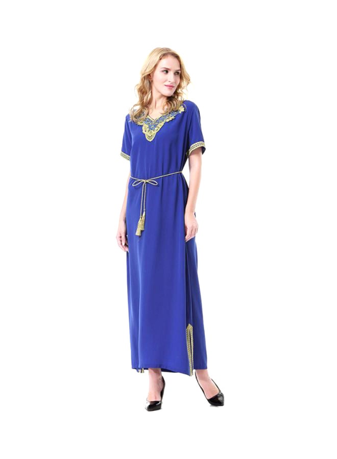 Sharpdo - Short Sleeves Wool Peach Dress Blue/Silver - Image 1