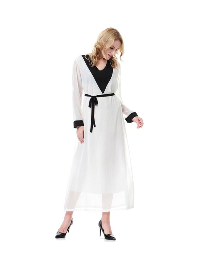 شاربدو فستان بكم طويل أبيض/ أسود - Image 3