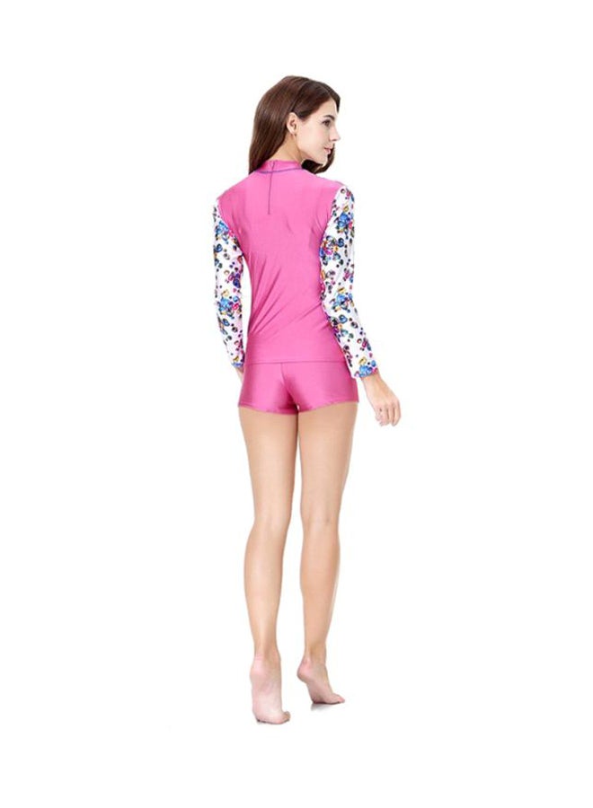 Sharpdo - High Neck Printed Burkini Set Pink - Image 1
