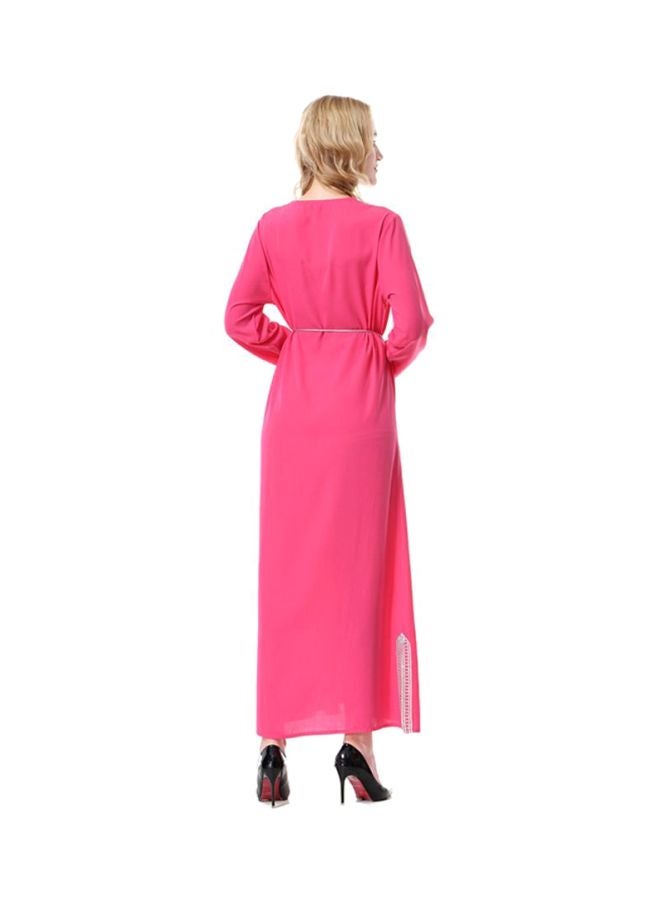 Sharpdo Polyester Neck Detailed Dress Pink/Grey - Image 2