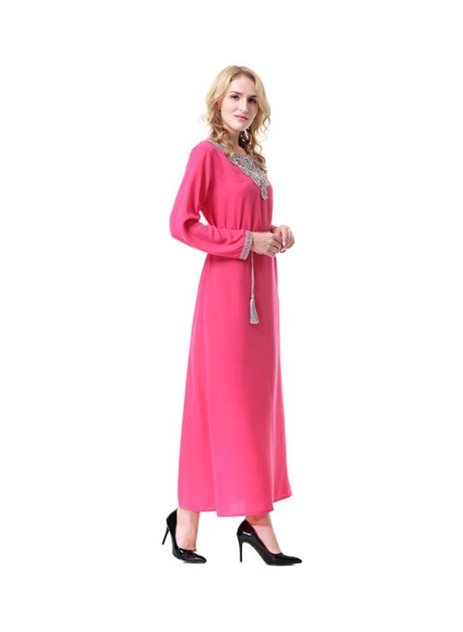Sharpdo Polyester Neck Detailed Dress Pink/Grey - Image 3