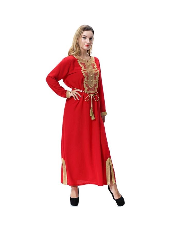 شاربدو فستان طويل برقبة دائرية أحمر - Image 3