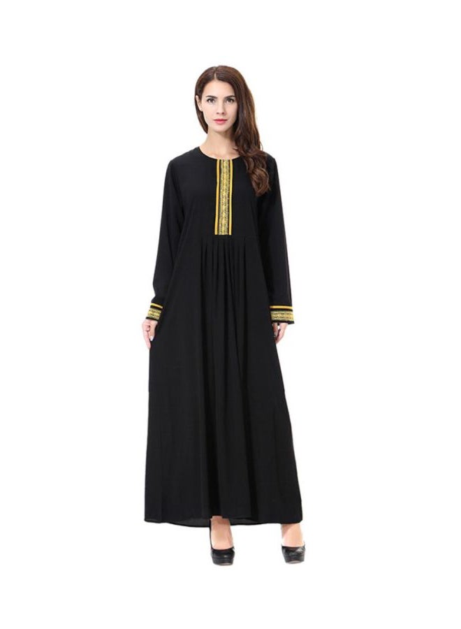 Sharpdo Round Neck Wool Peach Dress Black/Gold - Image 1