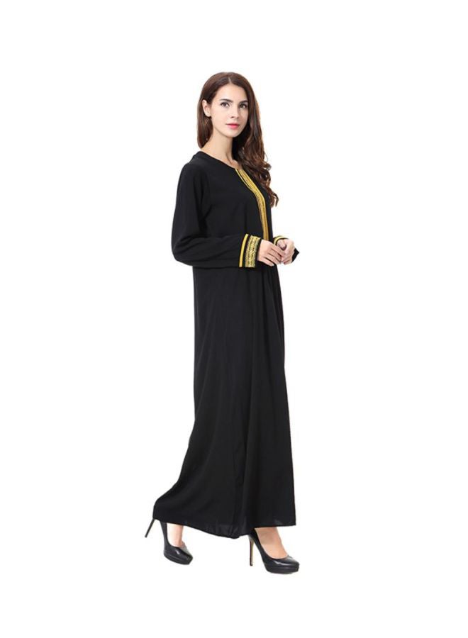 Sharpdo Round Neck Wool Peach Dress Black/Gold - Image 3