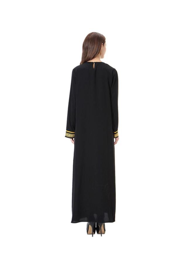 Sharpdo Round Neck Wool Peach Dress Black/Gold - Image 2