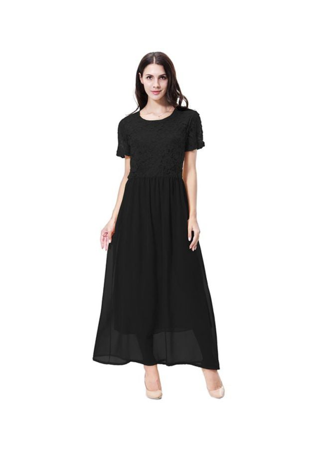 Sharpdo - Round Neck Chiffon Dress Black - Image 1