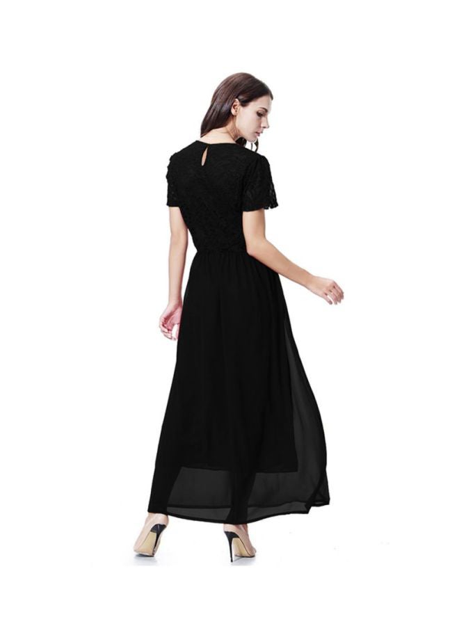 Sharpdo - Round Neck Chiffon Dress Black - Image 1