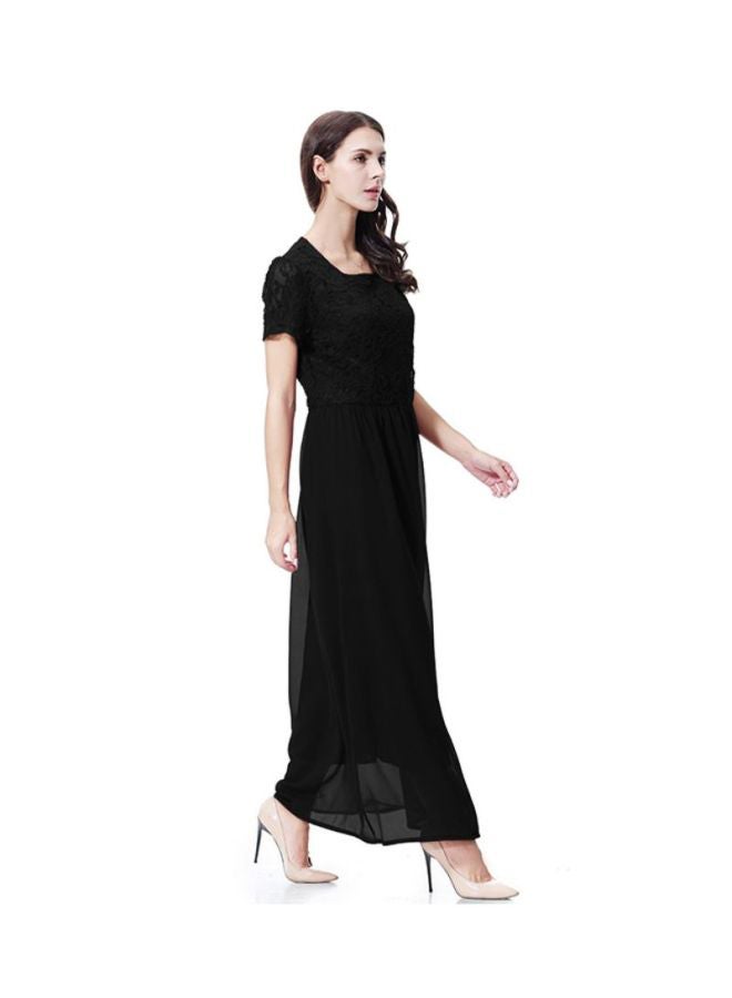 Sharpdo - Round Neck Chiffon Dress Black - Image 1
