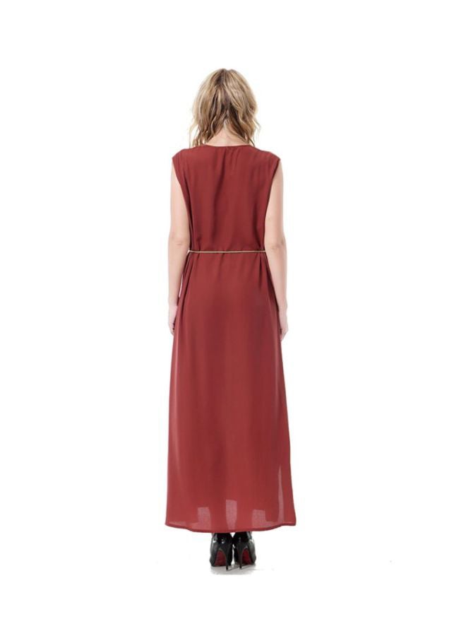 Sharpdo Polyester Maxi Dress Maroon/Gold  - Image 2