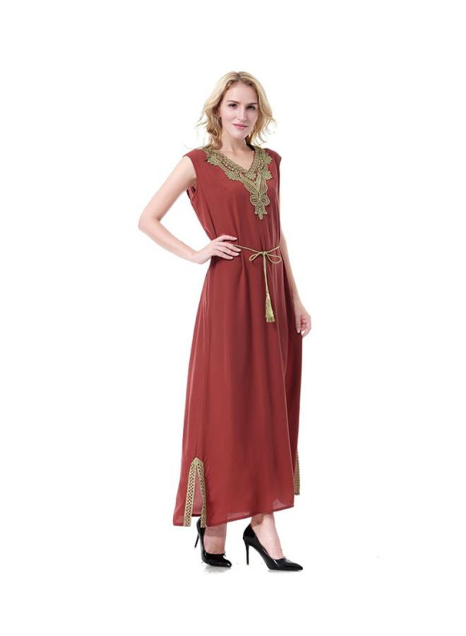Sharpdo Polyester Maxi Dress Maroon/Gold  - Image 3