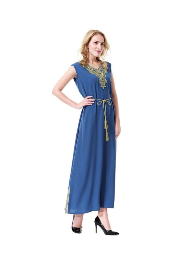 شاربدو فستان طويل من البوليستر أزرق ملكي - Image 3