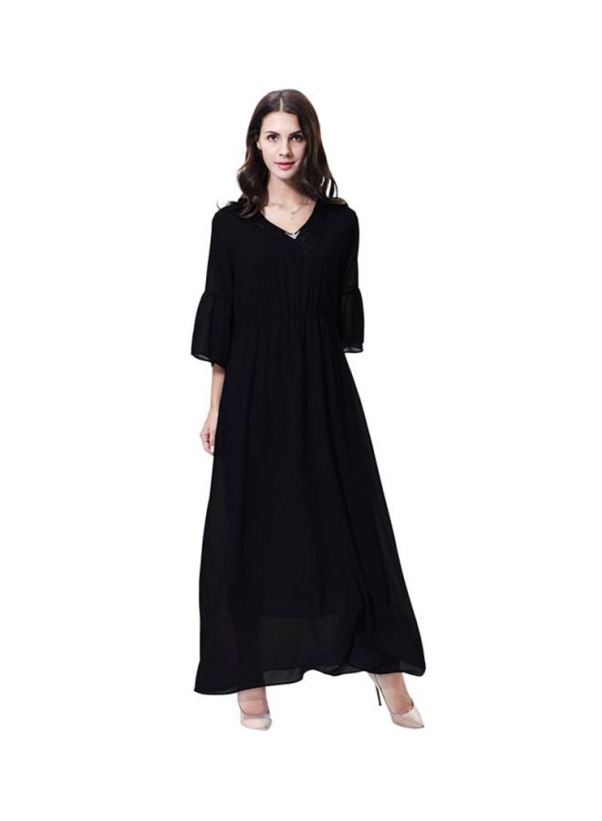 Sharpdo - V-Neck Chiffon Dress Black - Image 1