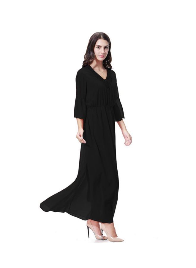 Sharpdo - V-Neck Chiffon Dress Black - Image 1