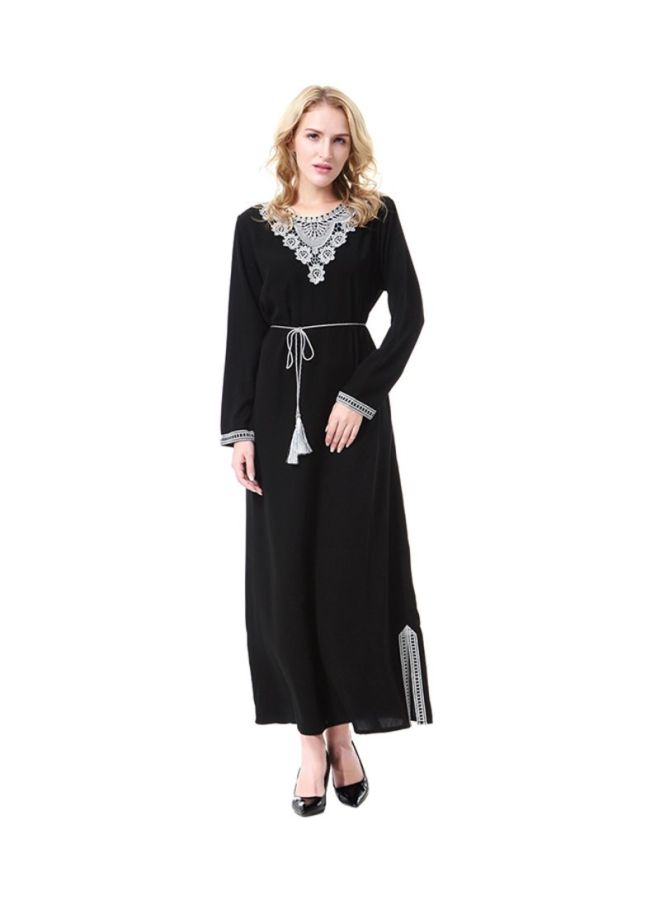 Sharpdo - Round Neck Wool Peach Dress Black - Image 1