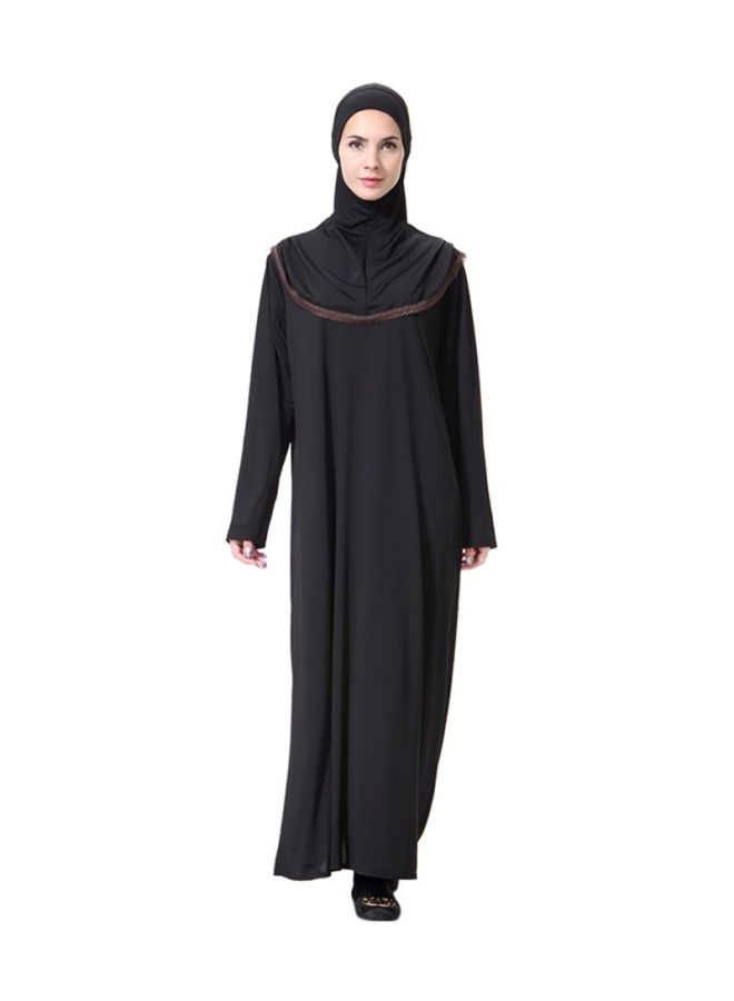 Sharpdo Thobe With Hijab Solid Abaya Black - Image 1
