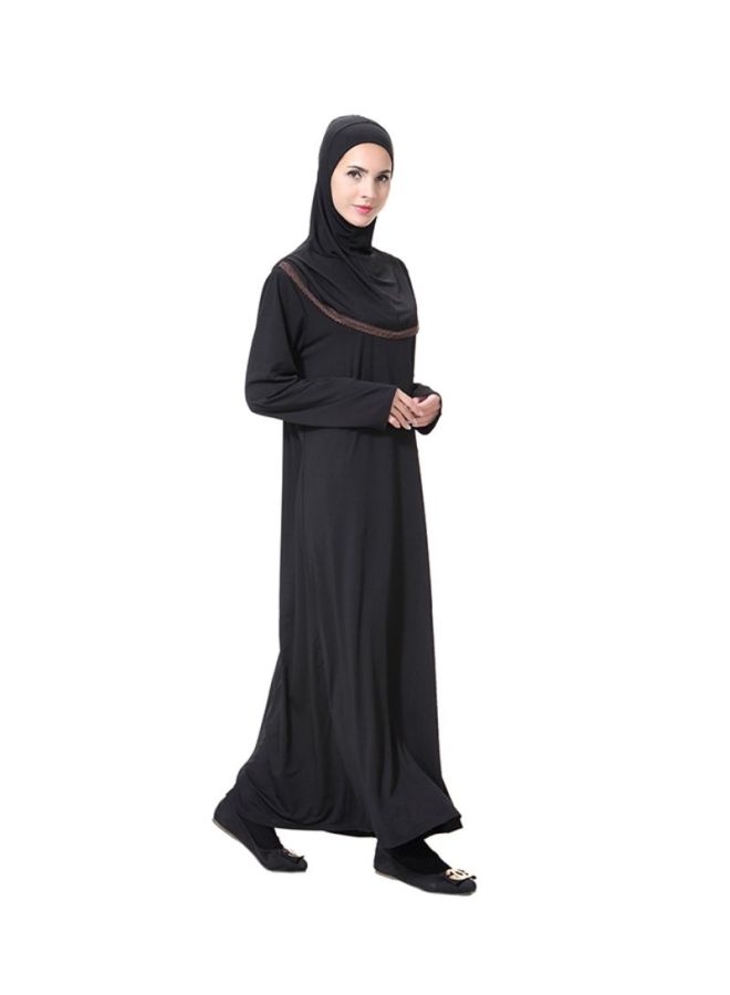 Sharpdo Thobe With Hijab Solid Abaya Black - Image 3