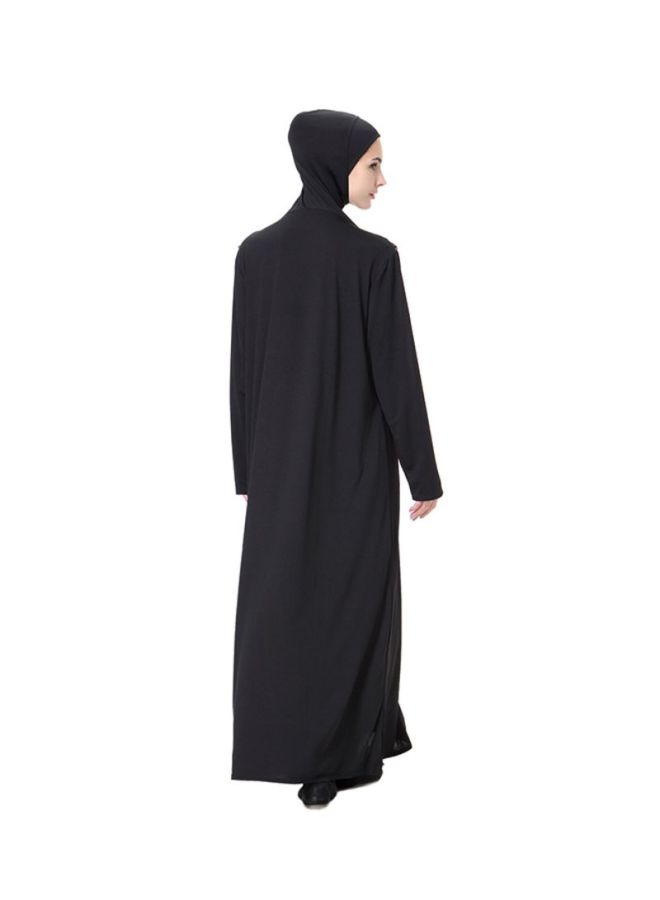 Sharpdo Thobe With Hijab Solid Abaya Black - Image 2