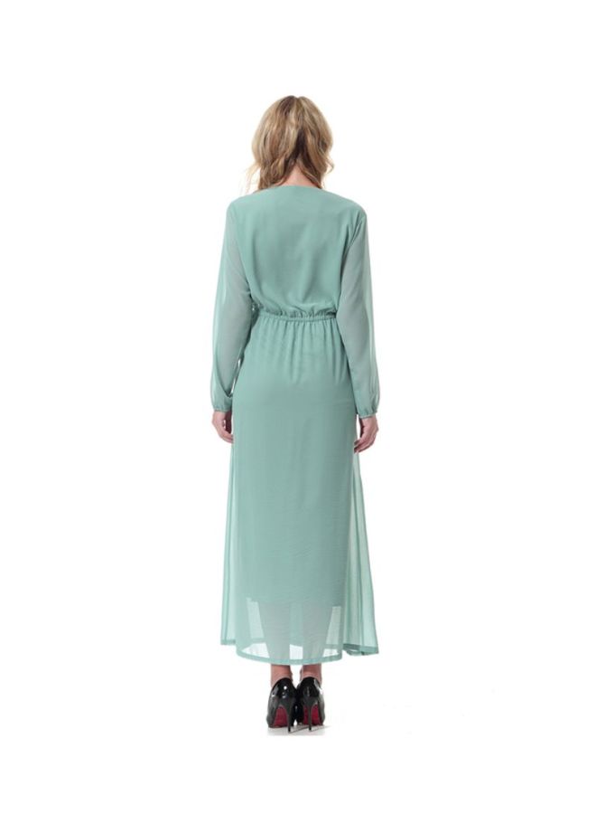 Sharpdo - Round Neck Chiffon Dress Olive Green - Image 1