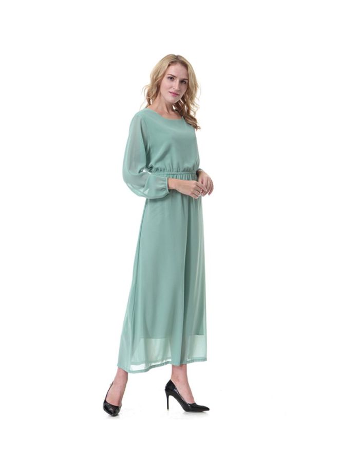 Sharpdo - Round Neck Chiffon Dress Olive Green - Image 1