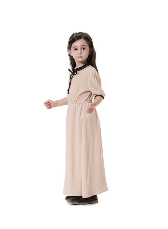 شاربدو فستان طويل مزين برباط وردي فاتح/أسود - Image 3