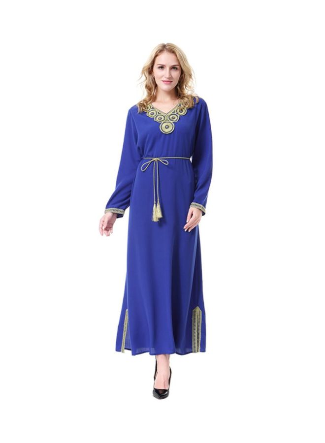 Sharpdo V-Neck Maxi Dress Blue/White/Grey - Image 1