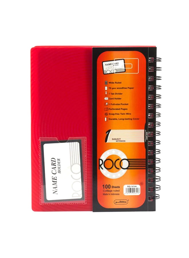 روكو دفتر ملاحظات بغلاف لين وورق مسطر مفرد أحمر