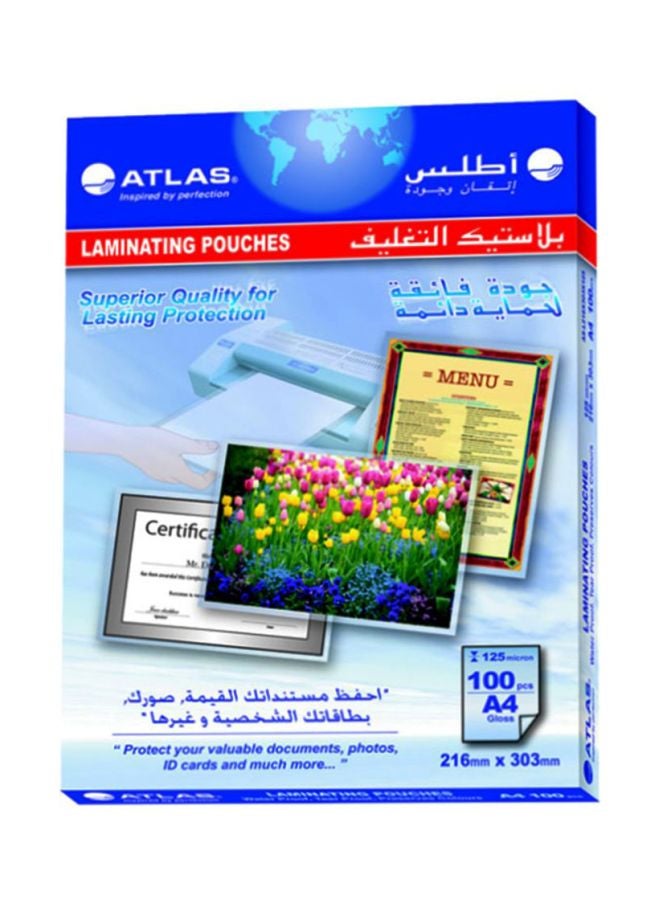 أطلس - مجموعة أكياس تغليف قياس A4 من 100 قطعة أبيض - Image 1