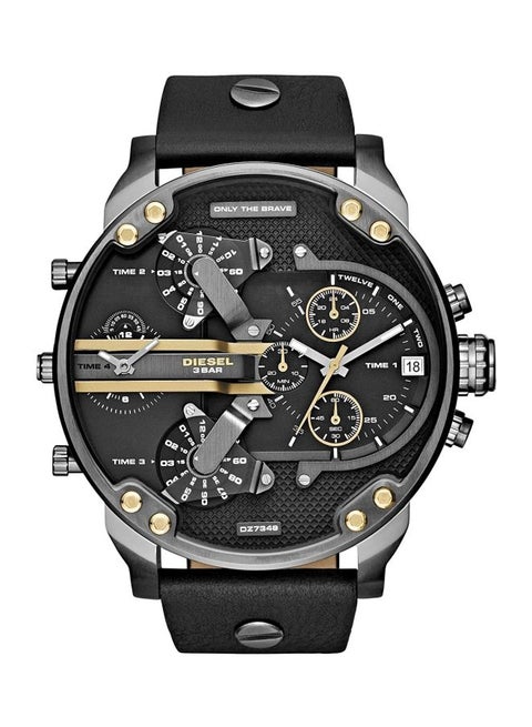 Men's Mr. Daddy 2.0 Round Shape Leather Band Analog Wrist Watch 57 mm - Black - DZ7348