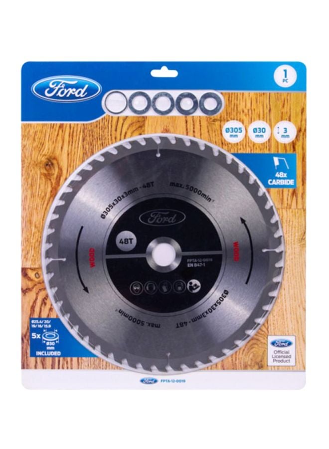 Ford 48T Carbide-Tipped Circular Saw Blade For Wood Cutting Grey/Black 305x30x3mm