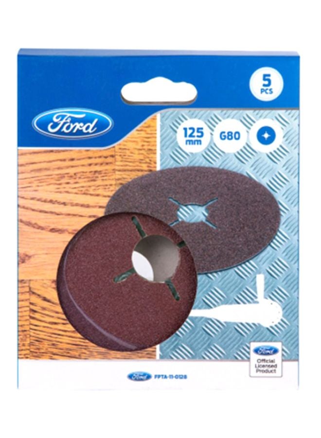 Ford 5-Piece G80 Angle Grinder Sandpaper Disc Red/Grey 125mm - Image 2