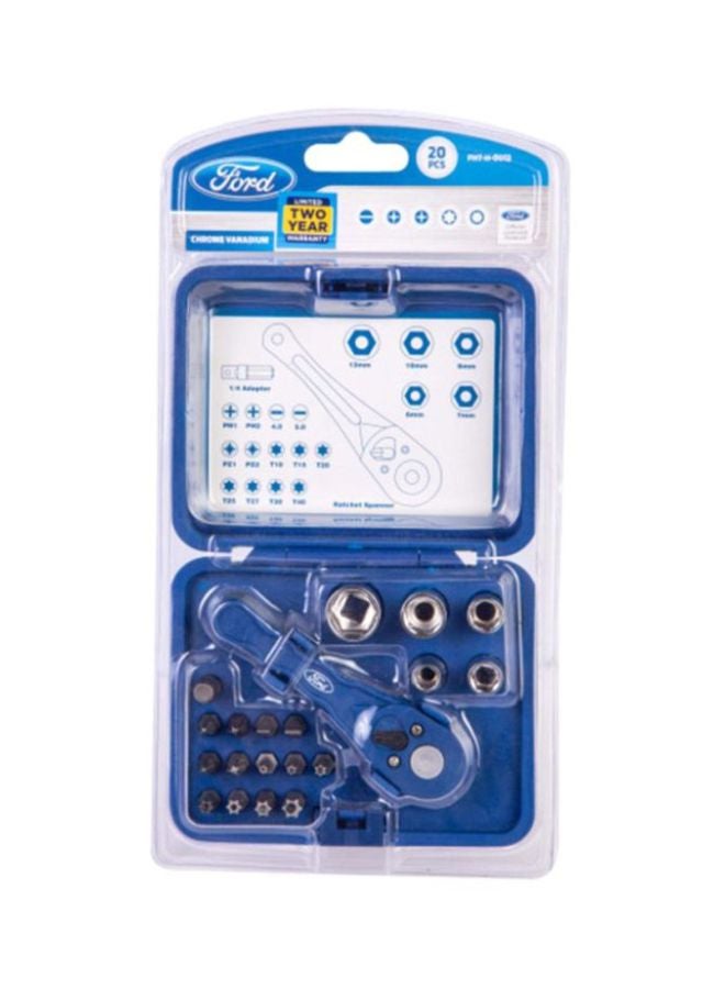 20-Piece Sockets And Bits Set Blue