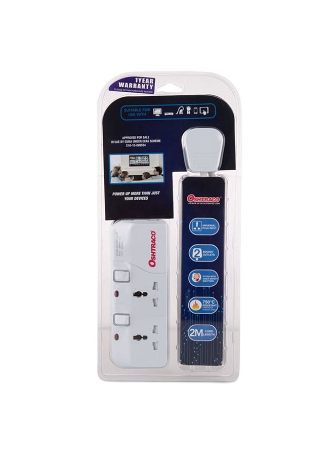 اوشتراكو وصلة تمديد بمقبسين اثنين أبيض