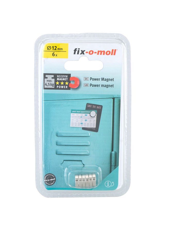 Fix-O-Moll Pack Of 6 Neodym Power Magnet Silver 