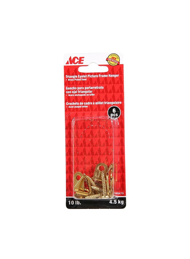 ACE - Pack Of 6 Triangle Eyelet Picture Frame Hanger Gold 6mm - Image 1