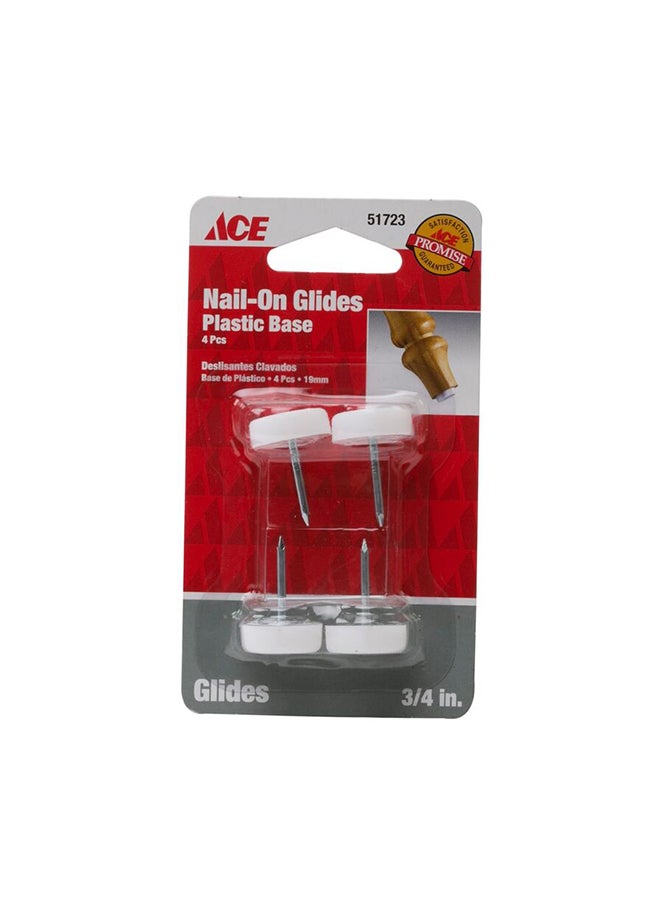 ACE Pack Of 4 Nail-On Glides Silver 19mm 