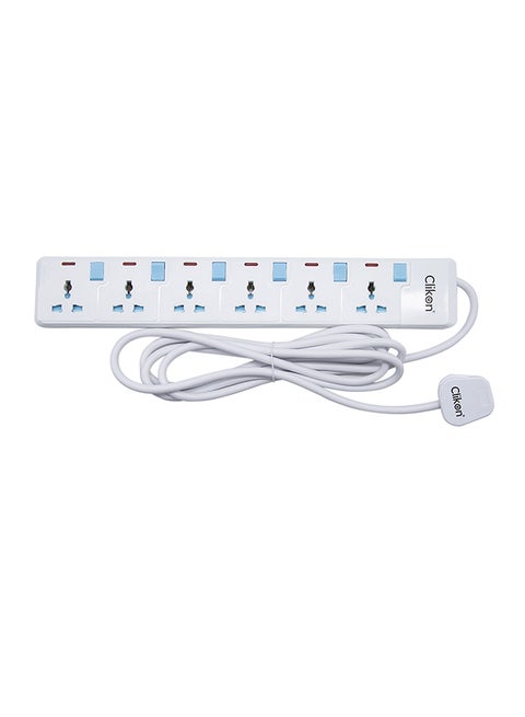 6-Way Extension Socket White