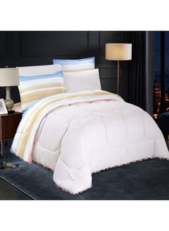 Hours 6-Piece Comforter Set Microfiber Pink/Beige/Blue King 