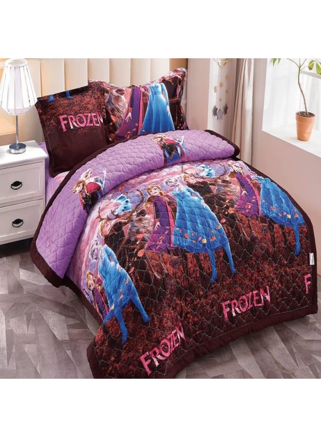 Hours 4-Piece Frozen Compressed Comforter Set Microfiber Brown/Red/Purple
